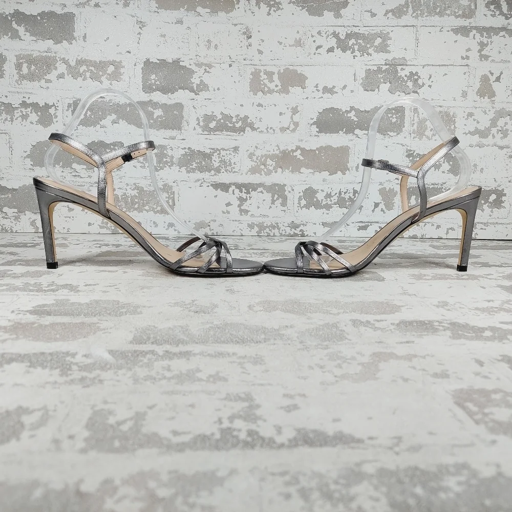 New Staurt Weitzman Starla Silver Leather Strappy Sandals